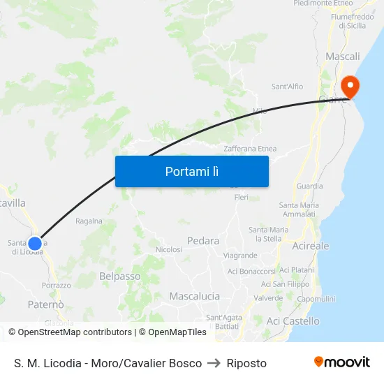 S. M. Licodia - Moro/Cavalier Bosco to Riposto map