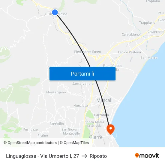 Linguaglossa - Via Umberto I, 27 to Riposto map
