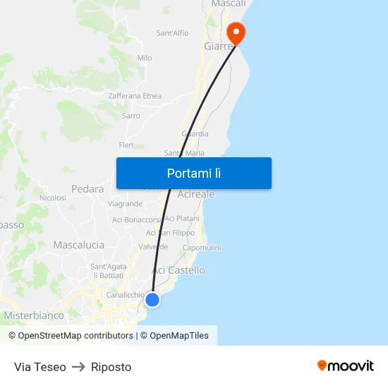 Via Teseo to Riposto map