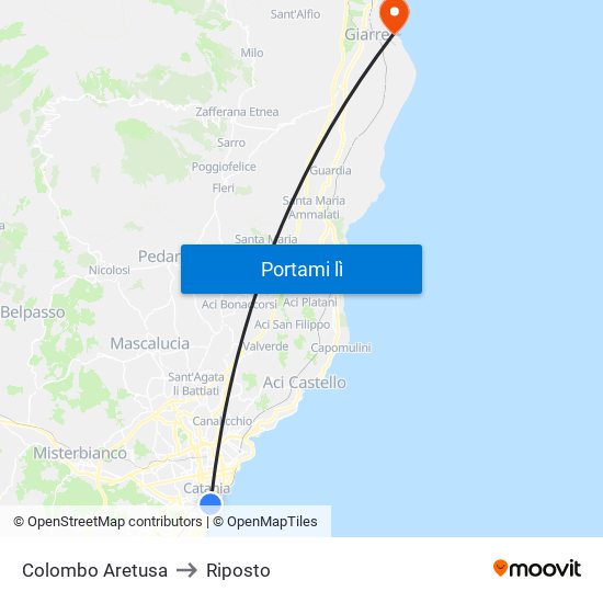 Colombo Aretusa to Riposto map