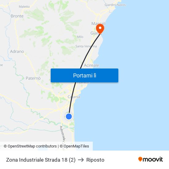 Zona Industriale Strada 18 (2) to Riposto map