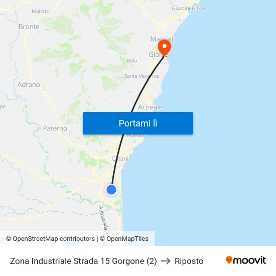Zona Industriale Strada 15 Gorgone (2) to Riposto map