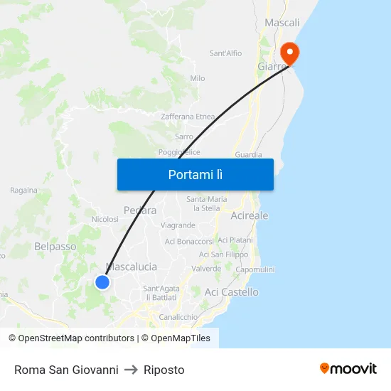 Roma San Giovanni to Riposto map