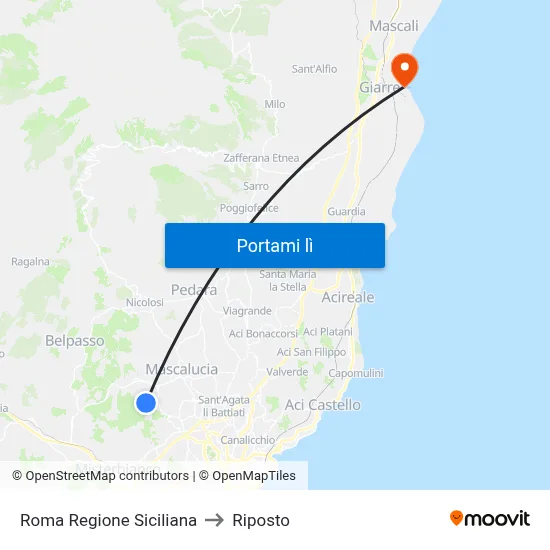 Roma Regione Siciliana to Riposto map
