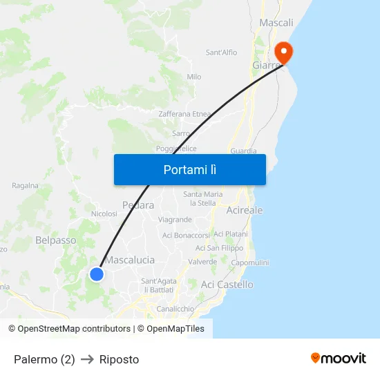 Palermo (2) to Riposto map