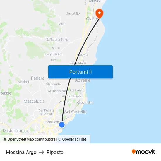 Messina Argo to Riposto map