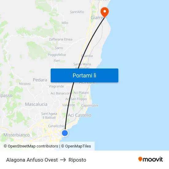 Alagona Anfuso Ovest to Riposto map