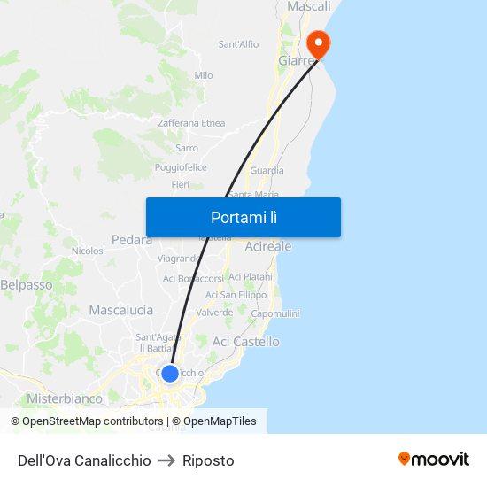 Dell'Ova Canalicchio to Riposto map