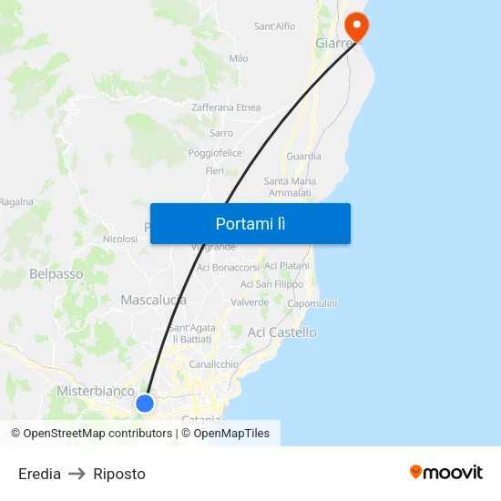 Eredia to Riposto map