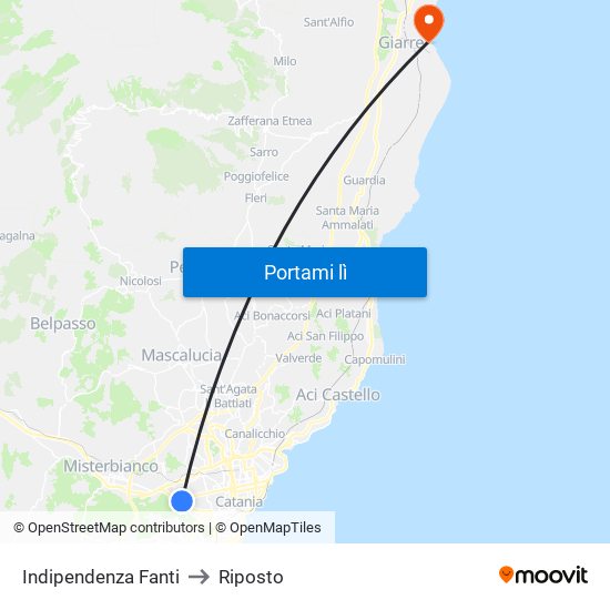 Indipendenza Fanti to Riposto map
