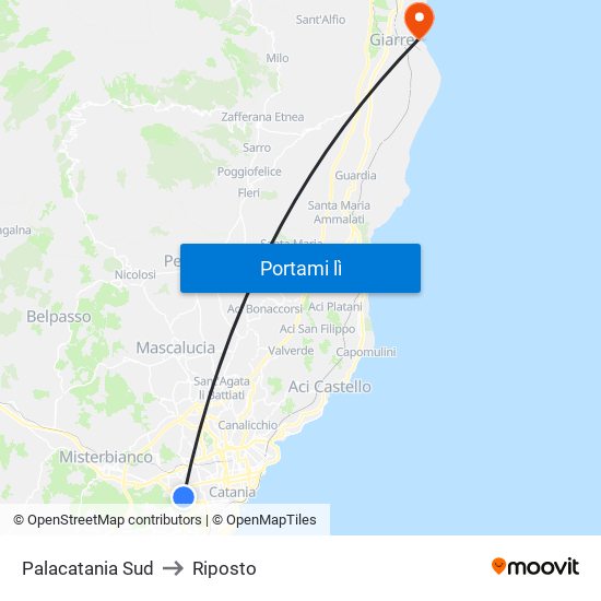 Palacatania Sud to Riposto map