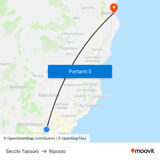Secchi Tassoni to Riposto map