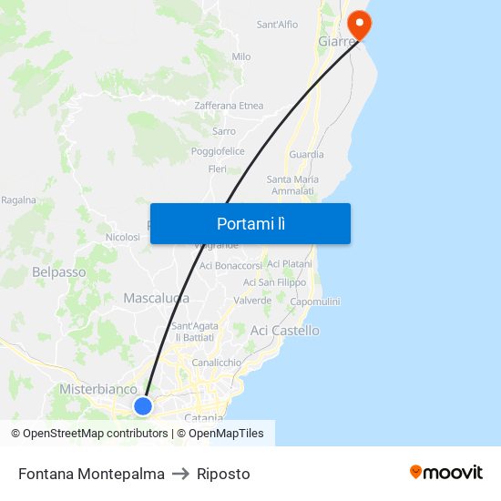 Fontana Montepalma to Riposto map