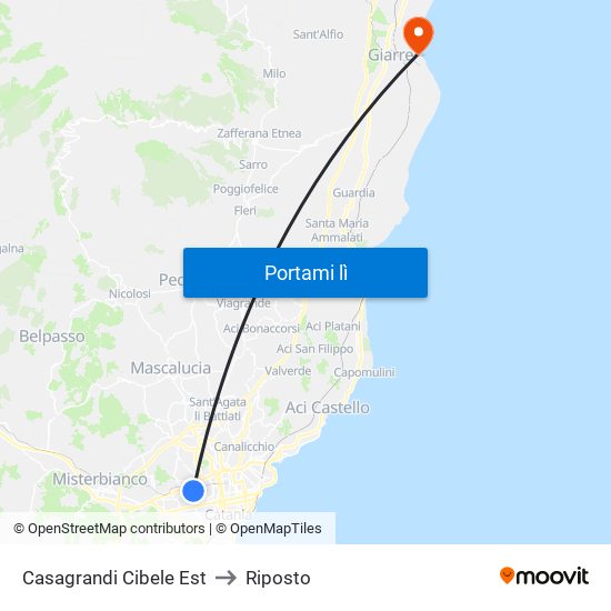 Casagrandi Cibele Est to Riposto map