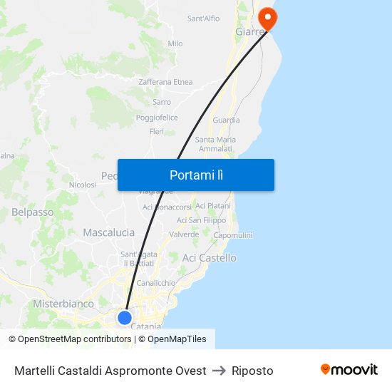 Martelli Castaldi Aspromonte Ovest to Riposto map