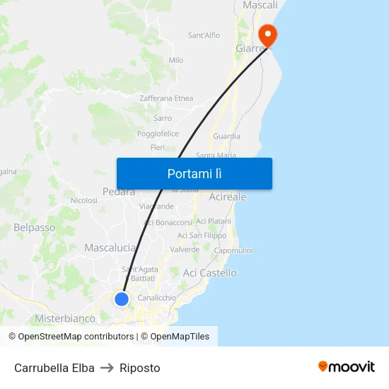 Carrubella Elba to Riposto map