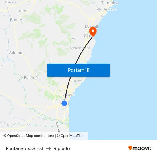 Fontanarossa Est to Riposto map
