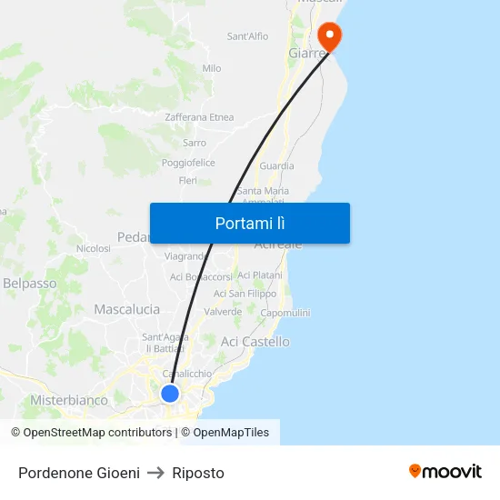 Pordenone Gioeni to Riposto map