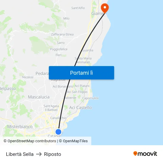 Libertà Sella to Riposto map
