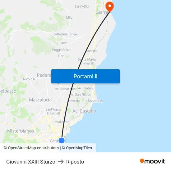 Giovanni XXIII Sturzo to Riposto map
