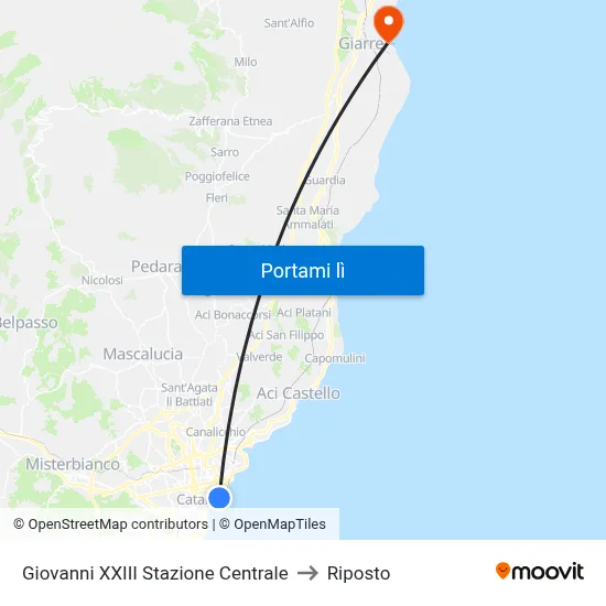 Giovanni XXIII Stazione Centrale to Riposto map