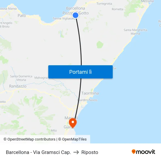 Barcellona - Via Gramsci Cap. to Riposto map