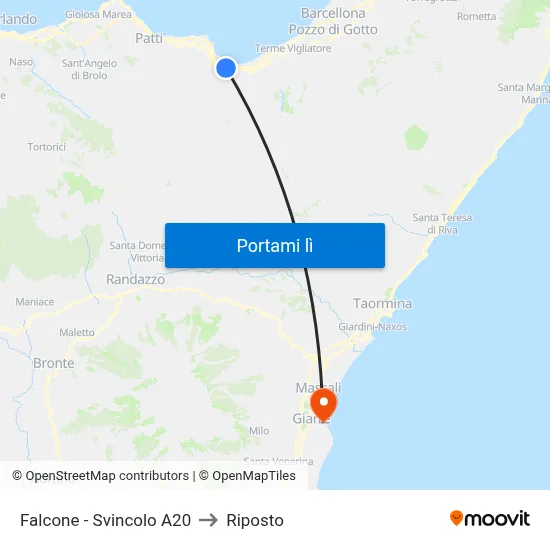 Falcone - Svincolo A20 to Riposto map