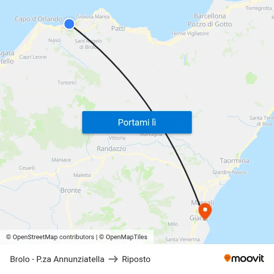 Brolo - P.za Annunziatella to Riposto map