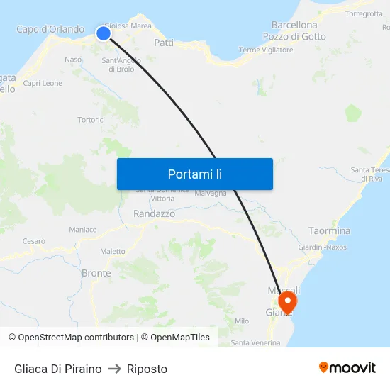 Gliaca Di Piraino to Riposto map