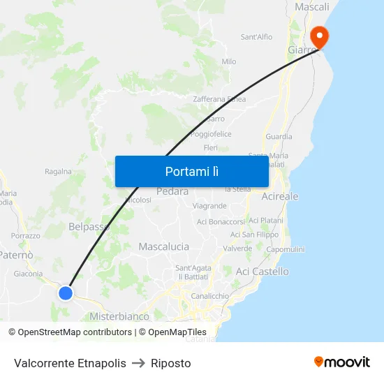 Valcorrente Etnapolis to Riposto map