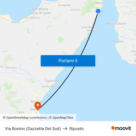 Via Bonino (Gazzetta Del Sud) to Riposto map
