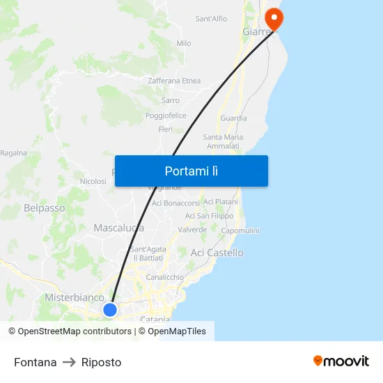 Fontana to Riposto map
