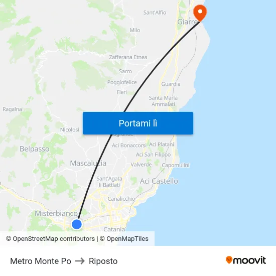 Metro Monte Po to Riposto map
