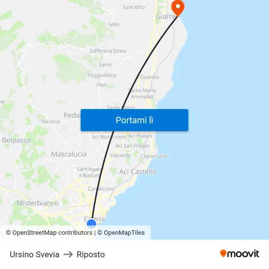 Ursino Svevia to Riposto map