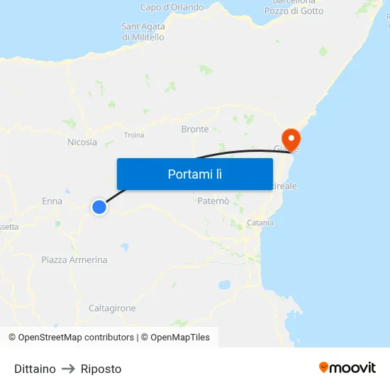 Dittaino to Riposto map