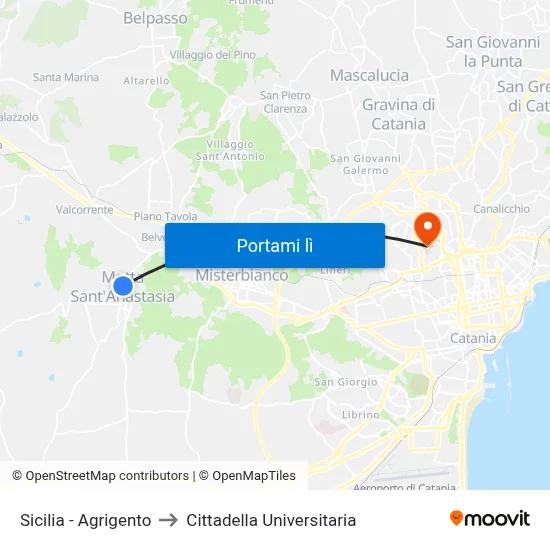 Sicilia - Agrigento to Cittadella Universitaria map