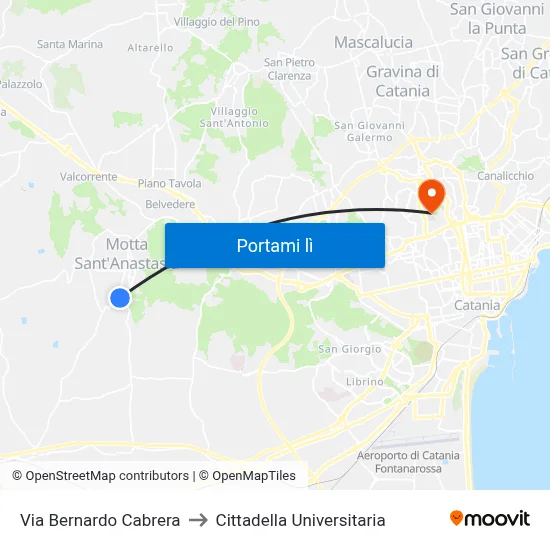 Via Bernardo Cabrera to Cittadella Universitaria map