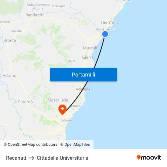 Recanati to Cittadella Universitaria map