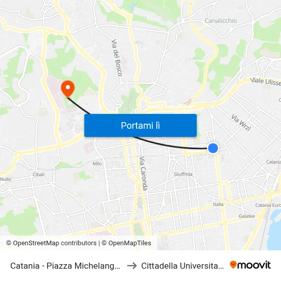 Catania - Piazza Michelangelo to Cittadella Universitaria map