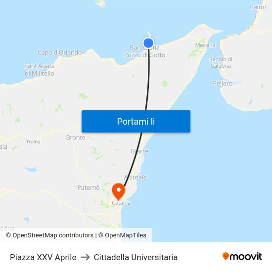 Piazza XXV Aprile to Cittadella Universitaria map