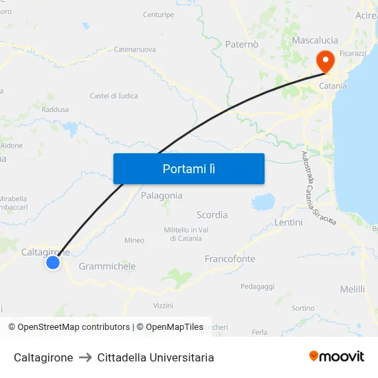Caltagirone to Cittadella Universitaria map