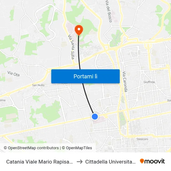 Catania Viale Mario Rapisardi to Cittadella Universitaria map