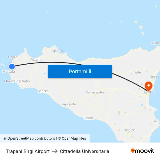 Trapani Birgi Airport to Cittadella Universitaria map