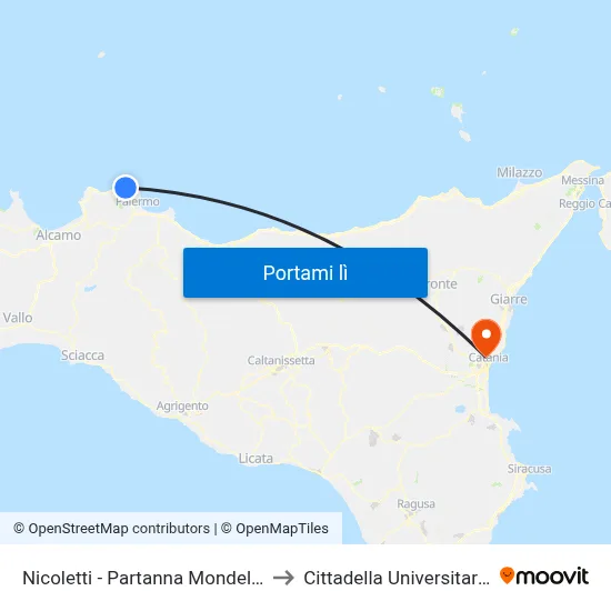 Nicoletti - Partanna Mondello to Cittadella Universitaria map