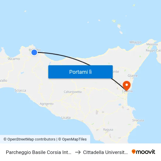 Parcheggio Basile Corsia Interna to Cittadella Universitaria map