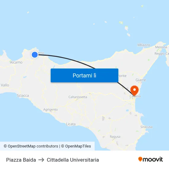 Piazza Baida to Cittadella Universitaria map
