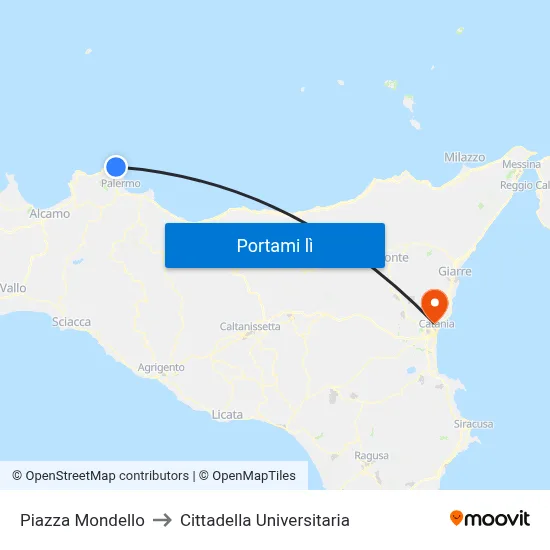 Piazza Mondello to Cittadella Universitaria map