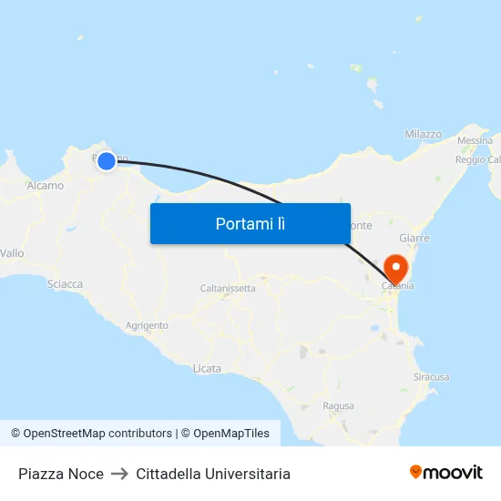 Piazza Noce to Cittadella Universitaria map