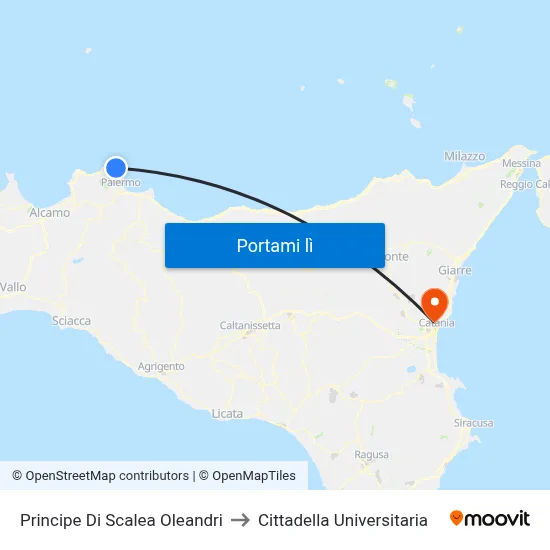 Principe Di Scalea Oleandri to Cittadella Universitaria map