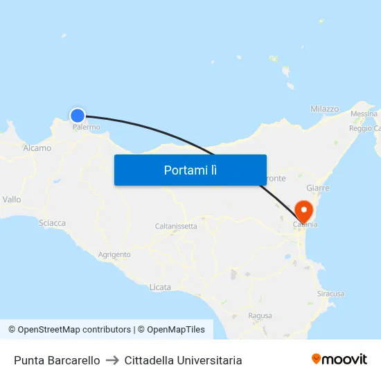 Punta Barcarello to Cittadella Universitaria map